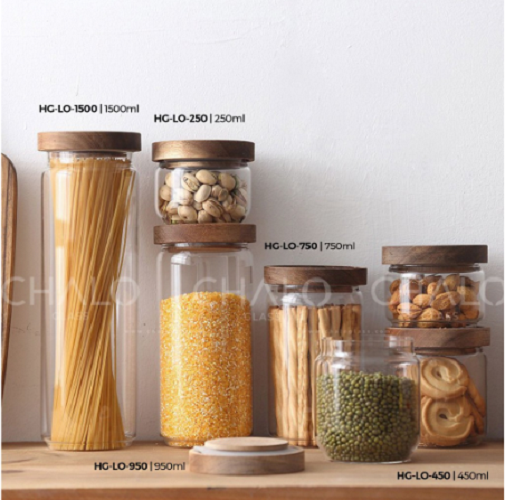 LỌ THUỶ TINH ĐỰNG GIA VỊ, HŨ THUỶ TINH NẮP GỖ 250-450-750-950-1550ML