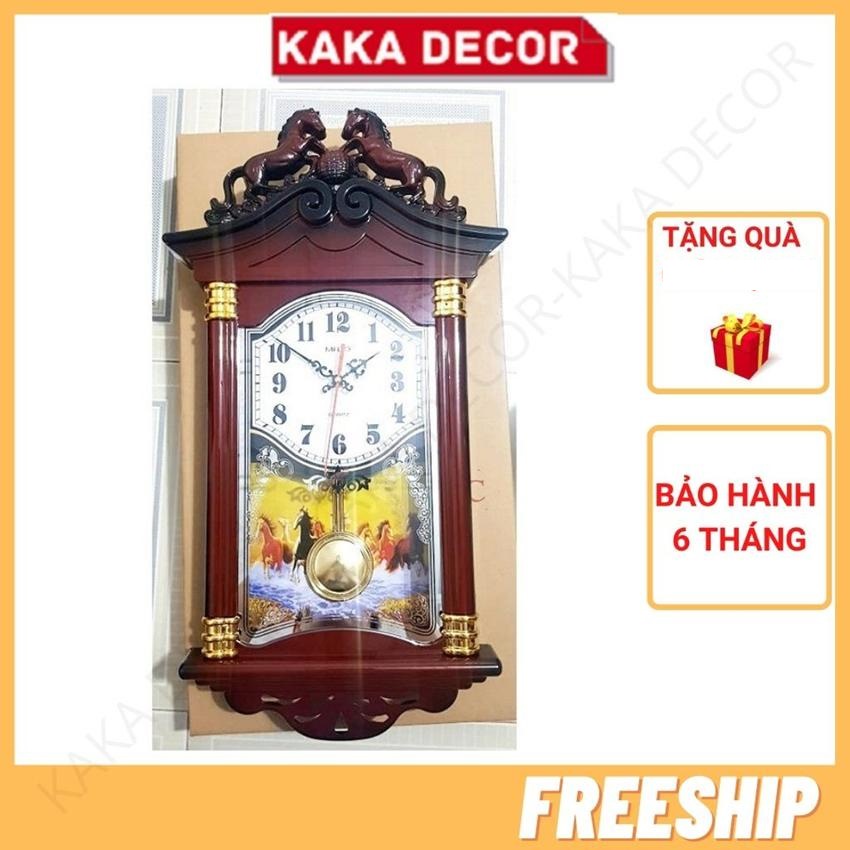 Đồng hồ treo tường quả lắc sáng tạo độc đáo, đồng hồ phong thủy con ngựa mã đáo thành công