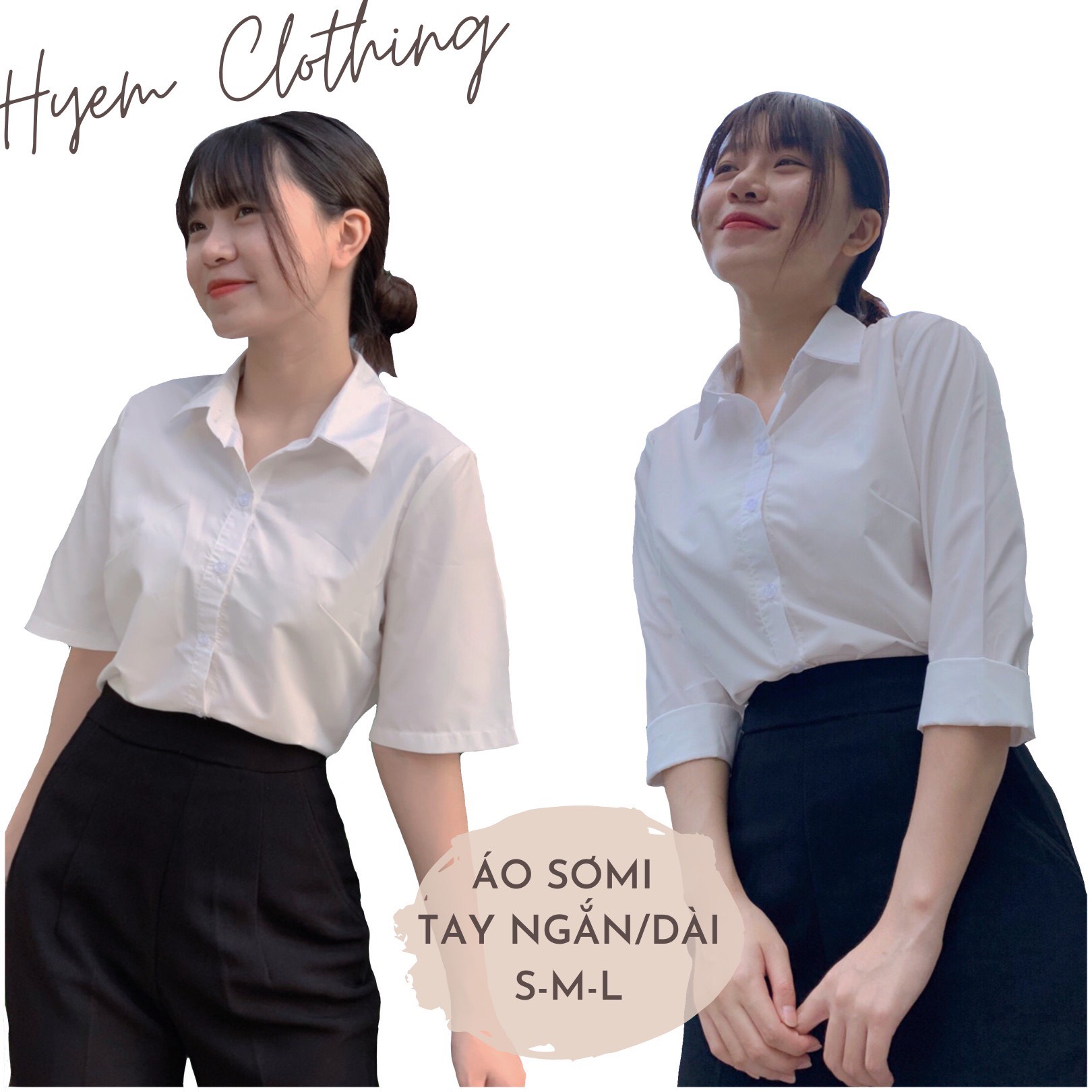 Áo Sơ Mi Trắng Nữ Tay Ngắn/Tay Dài Màu Ngà Đi Học Đi Làm Công Sở Không Túi Cao Cấp