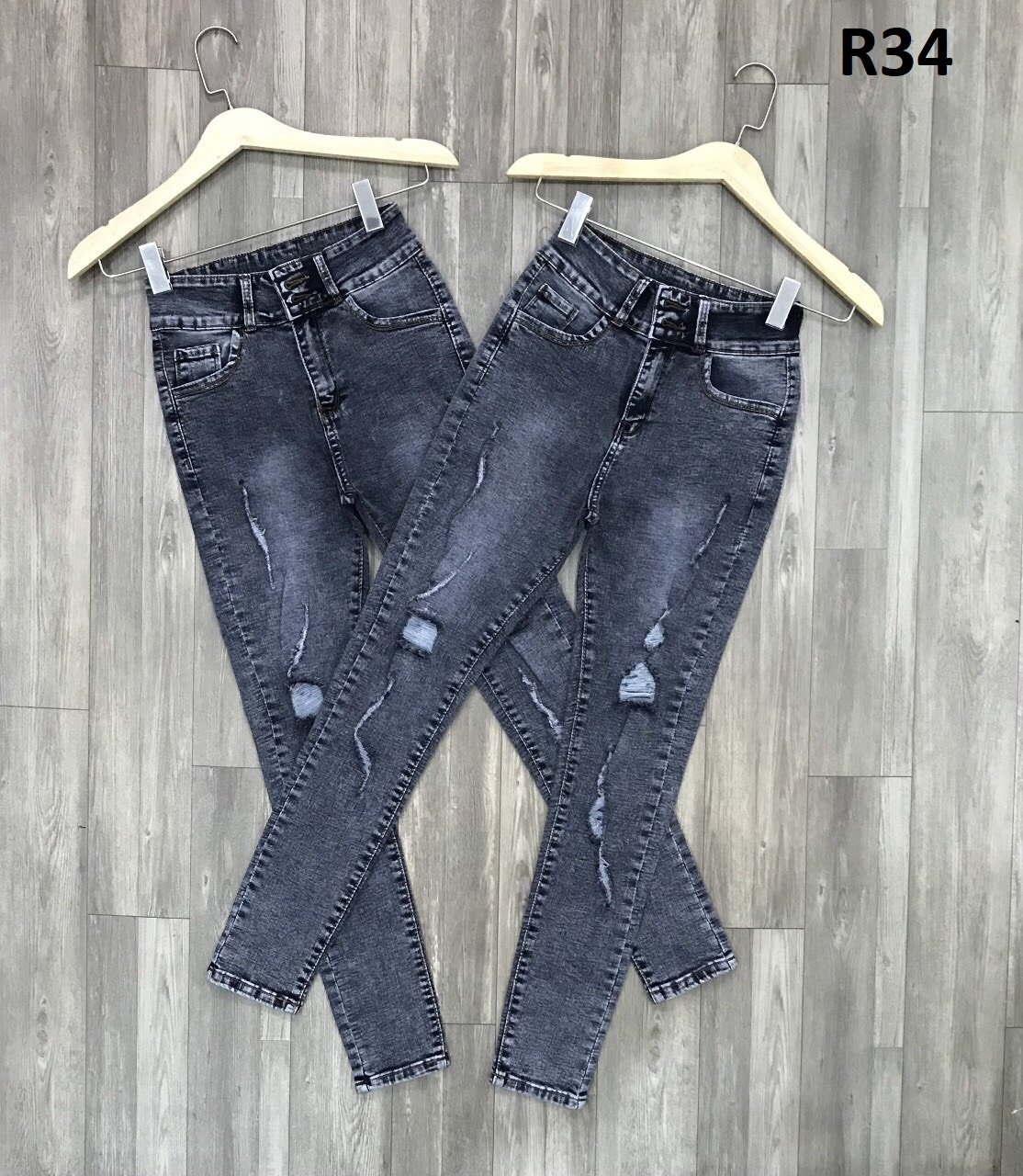 Quần jean nữ ôm xám rách gối R34