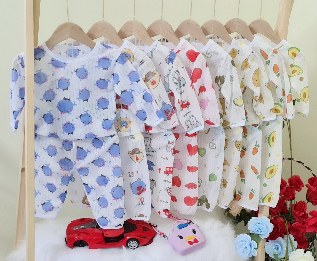 Quần áo trẻ em - Bộ dài chui đầu cotton giấy cho bé từ 3-15kg