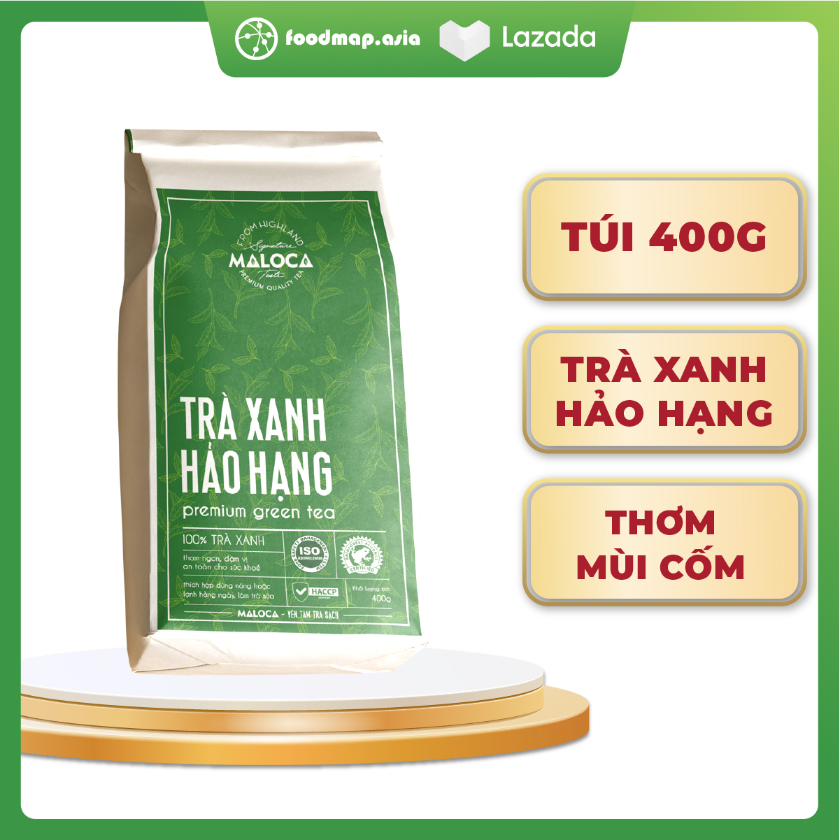 Trà xanh mùi cốm đậm vị maloca - 400 gram - túi zip - foodmap