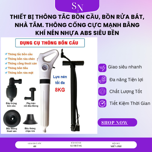 Súng Thông Tắc Bồn Cầu, Bồn Rửa, Cống Thoát Sàn, Bằng Khí Nén Hơi, Đa Năng, Áp Lực 8kg Súng Thông Tắc Bồn Cầu,Dụng Cụ Thông Bồn Rửa Mặt, Bồn Tắm, Cây Thông Bồn Cầu Nén KHÍ AGT Cực Mạnh 8kg, ABS Chống Gỉ