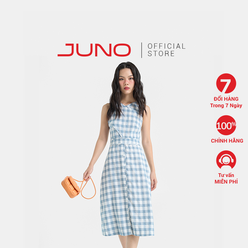 Đầm lửng nữ thời trang juno cổ yếm hàng nút trước jndlu048