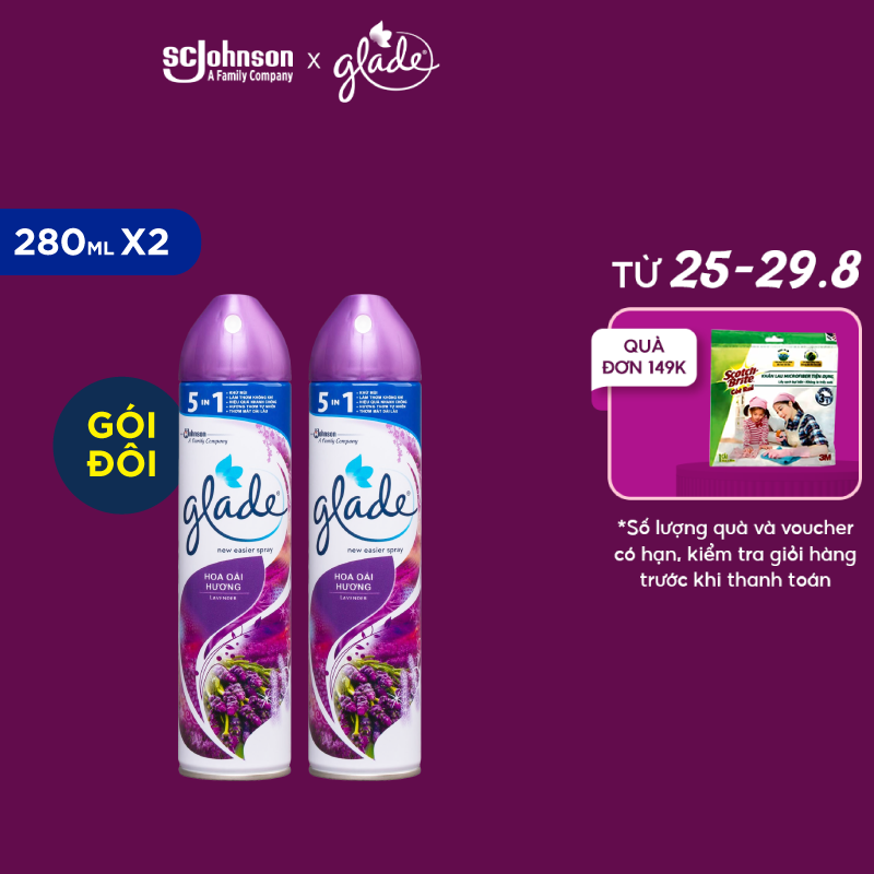 Bộ Đôi GLADE Xịt thơm phòng Hương Lavender 280mlx2