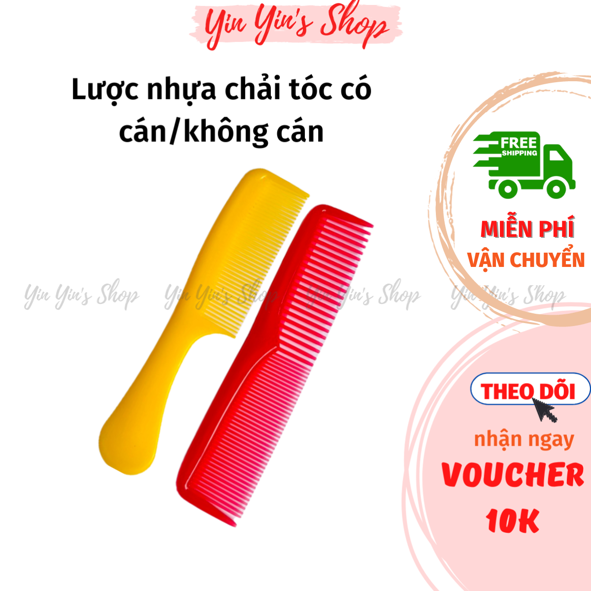 Lược Chải Tóc Gỡ Rối Chất Liệu Nhựa Cao Cấp Răng To Và Nhỏ Đủ Màu Sắc (Lược Có Cán/Không Cán) - Giao Màu Ngẫu Nhiên