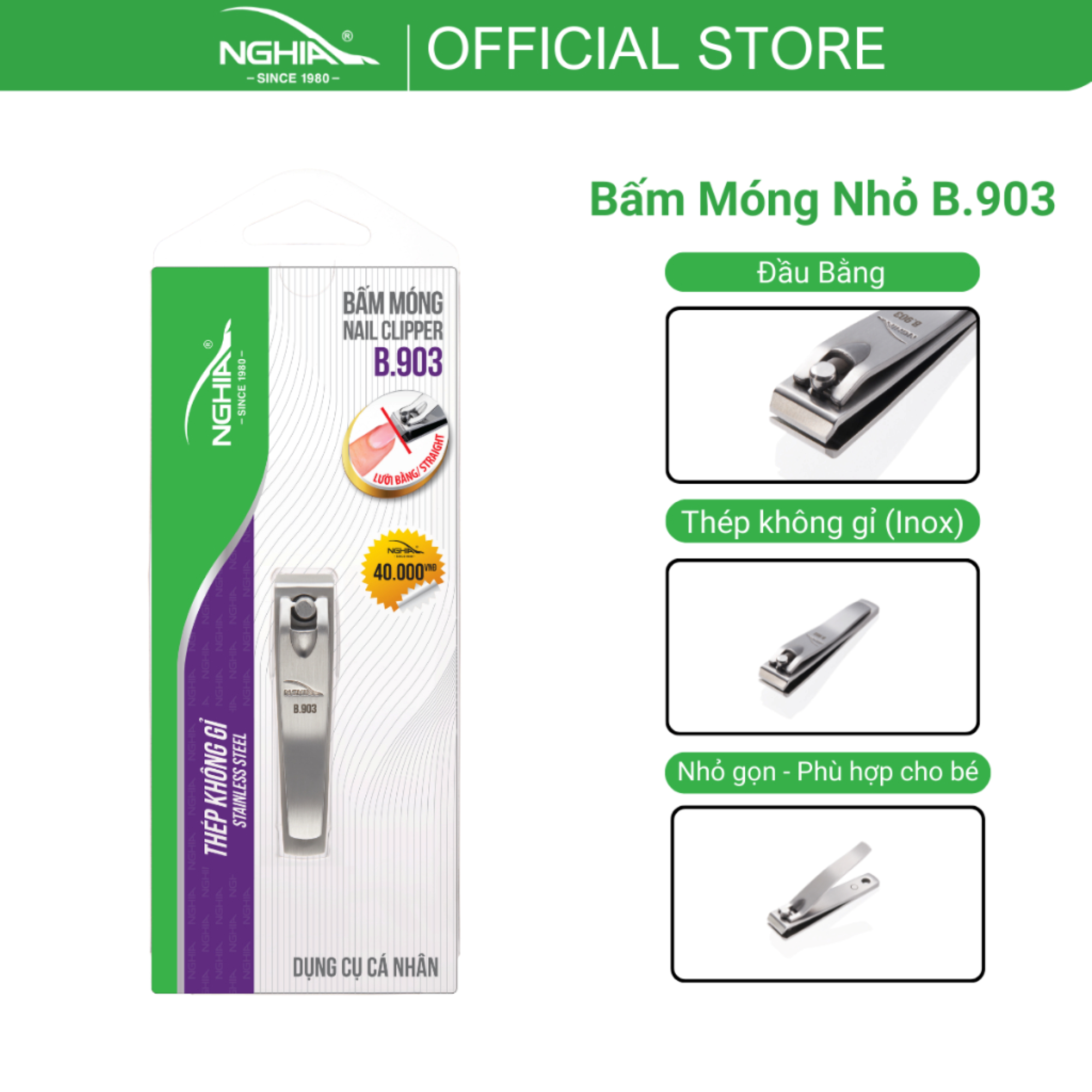 Bấm Móng Tay Chân Thép Không Gỉ KỀM NGHĨA B.903 - Lưỡi Bằng (Loại Nhỏ)