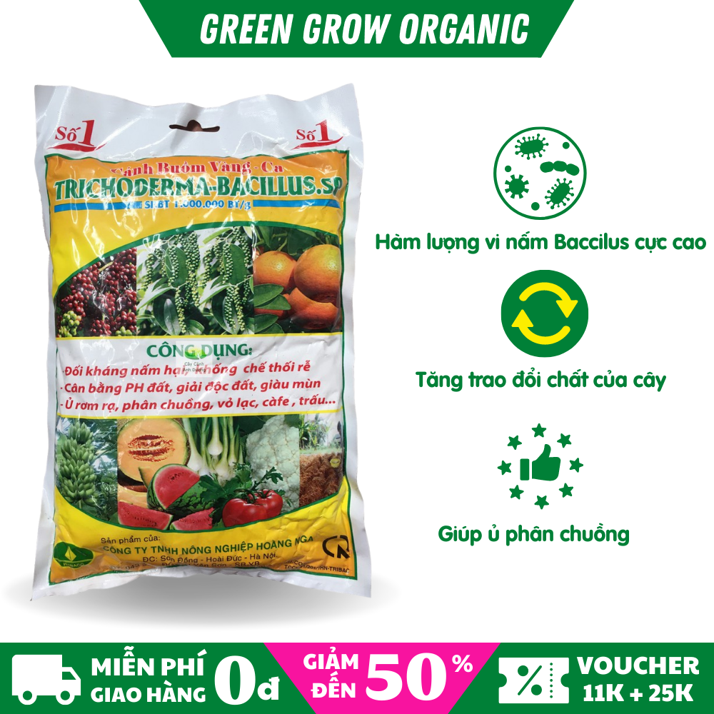 Chế phẩm sinh học Trichoderma siêu nấm Bacillus gói 1kg dùng ủ phân chuồng ủ đất trồng rau MS184 GREEN GROW