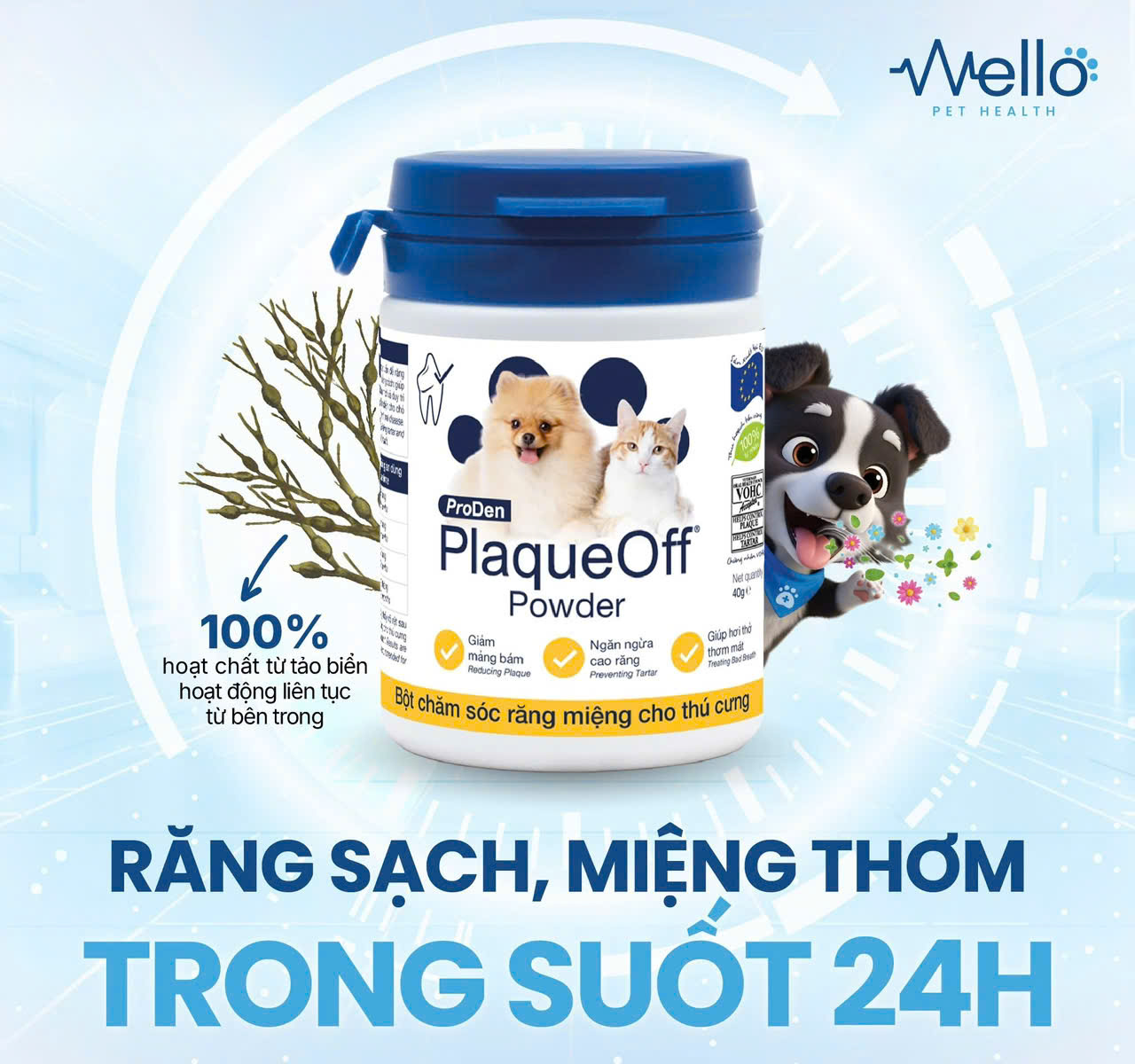 Bột chăm sóc răng miệng cho thú cưng ProDen PlaqueOff® giảm mảng bám,ngừa cao răng&thơm miệng [40g]