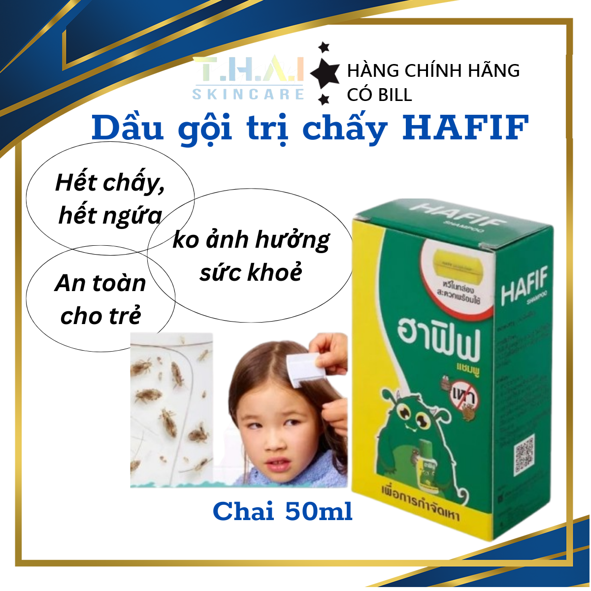  Dầu gội chấy rận trí cho trẻ em và người lớn HAFIF Shampoo For Pediculosis Capitis Thái lan 