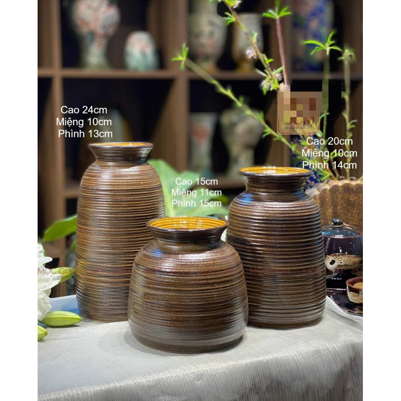 Bộ 3 bình cắm hoa decor trang trí Bát Tràng,gốm sứ bát tràng