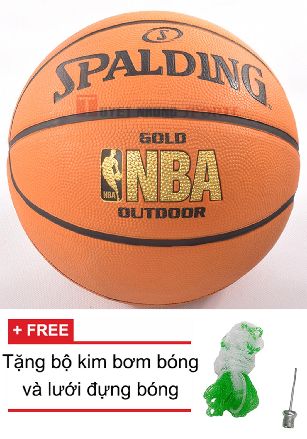 Quả bóng rổ Spalding NBA Gold Outdoor Size 7 + Tặng bộ kim bơm bóng và lưới đựng bóng