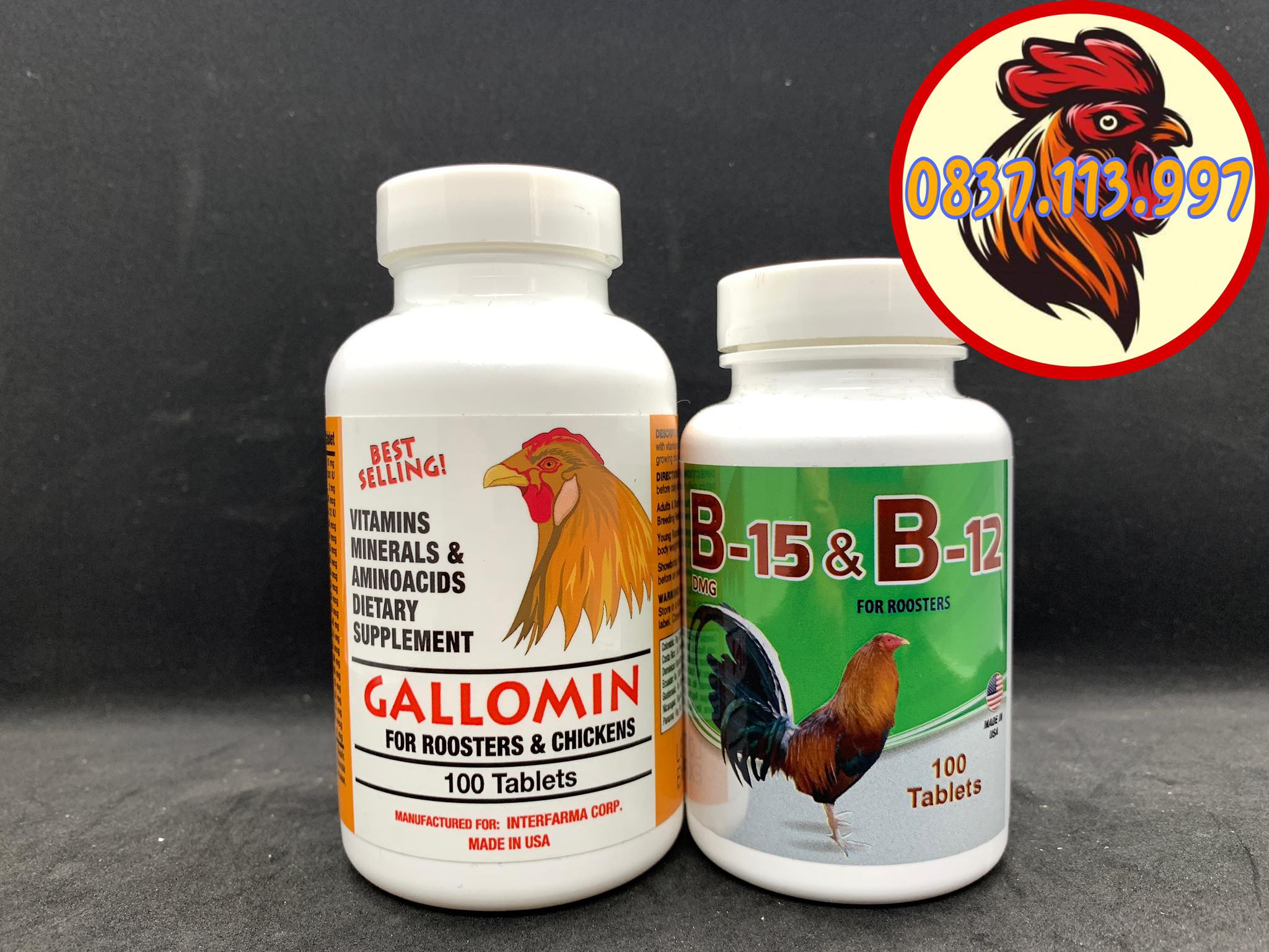 COMBO GALLOMIN & B15 B12 NUÔI GÀ ĐÁ CAO CẤP MỖI HỘP 100 VIÊN