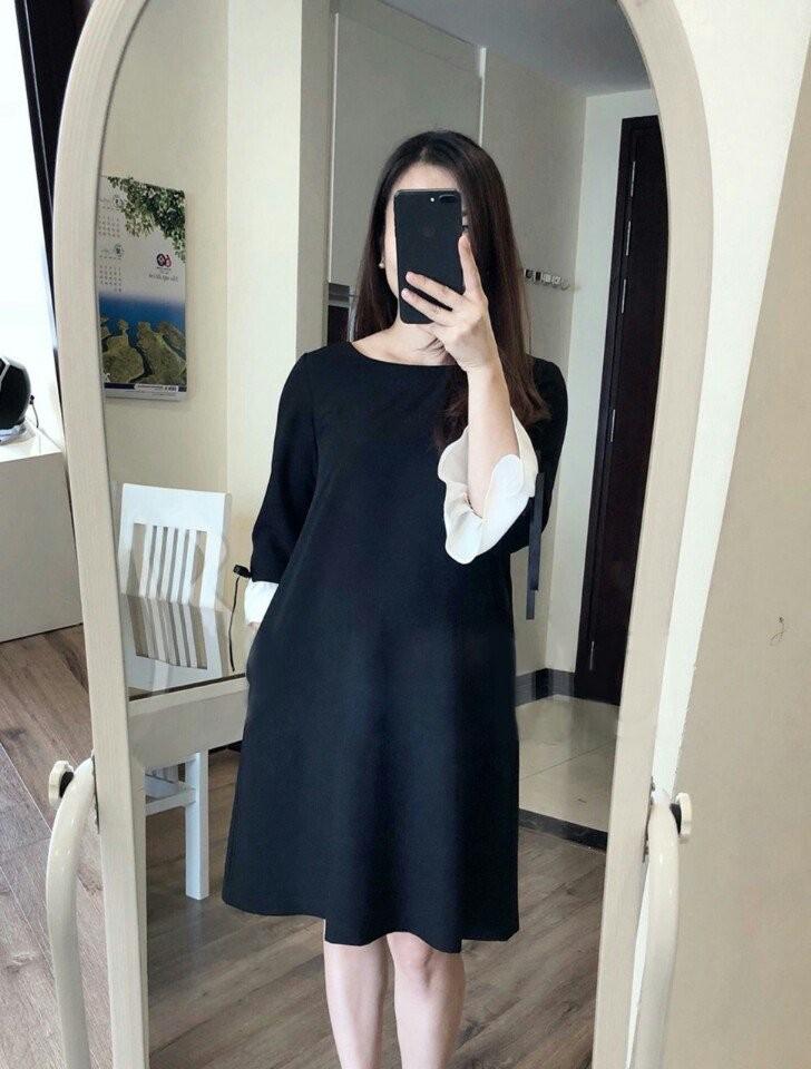Đầm bầu suông tay loe trắng