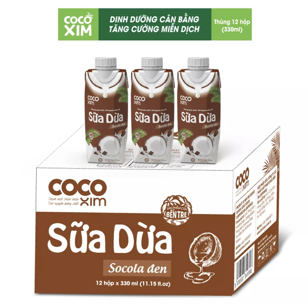 Thùng 12 Hộp 330ml Sữa Dừa Socola Đen Cocoxim Đóng Hộp, dừa, sữa dừa, nước dừa-PUPStore