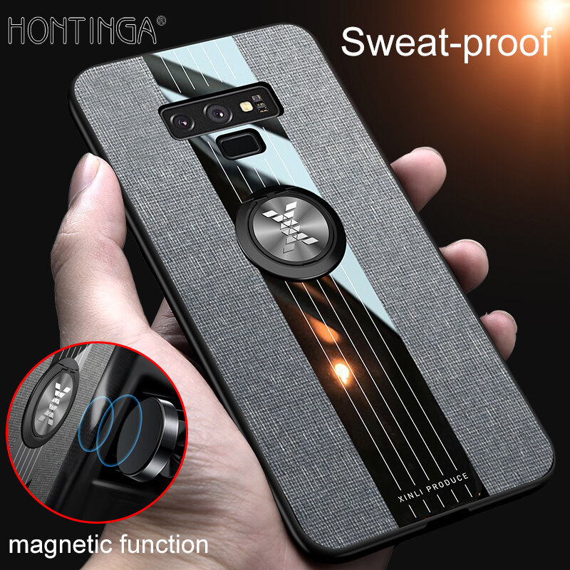 Ốp Honinga Cho Samsung Galaxy Note 9 Ốp Lưng Vải Với Nhẫn Đeo Ngón Tay Bằng Kim Loại, Ốp Nhựa PC Cứng Bảo Vệ Chống Mồ Hôi Mờ Ốp Điện Thoại Ốp Chống Sốc Ốp Cứng Cho Bé Trai Bé Gái Nam Nữ