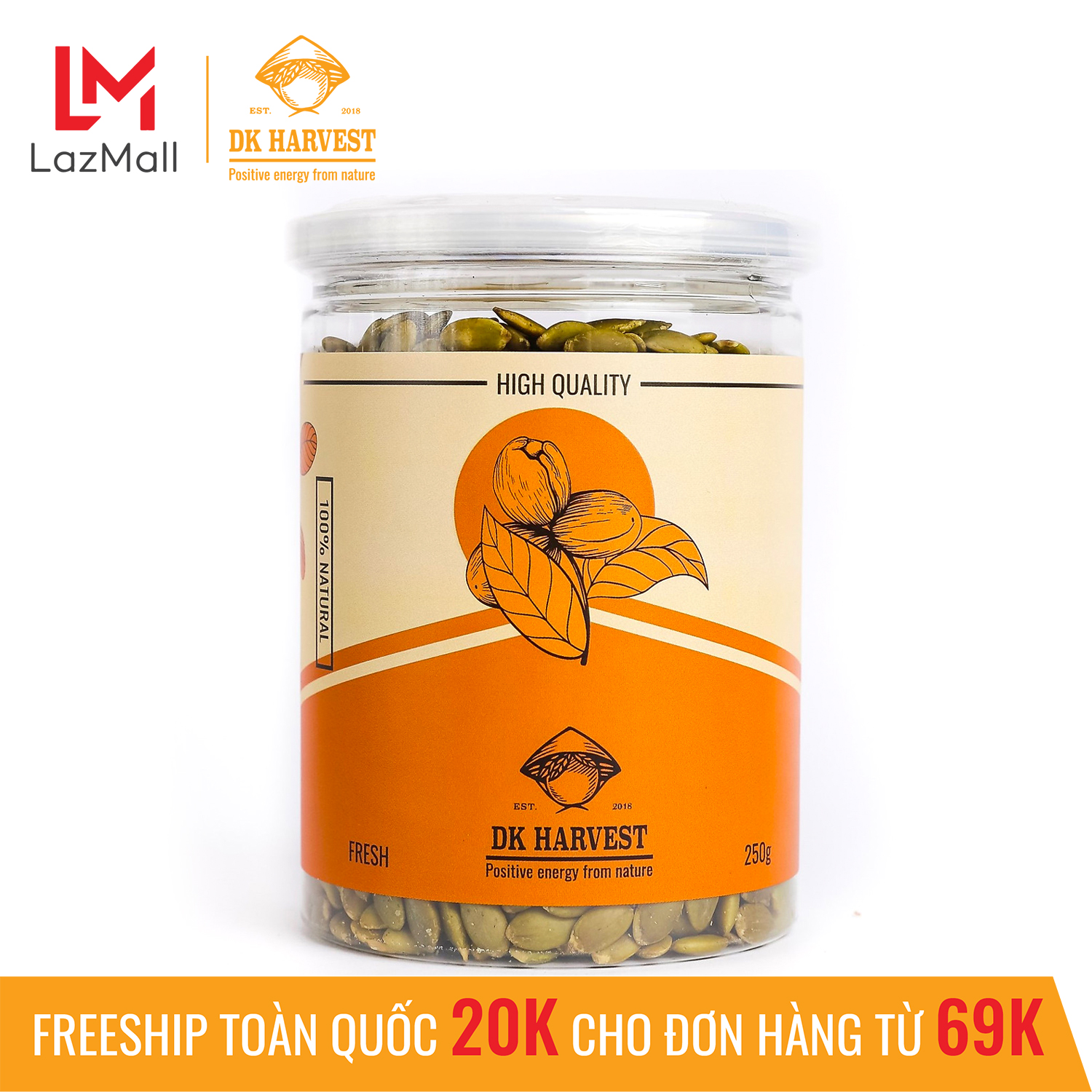 Hạt bí xanh DK Harvest nhập khẩu - Hộp 250g - hạt bí xanh rang mộc, hạt bí ăn vặt, giúp giảm cân hiệu quả