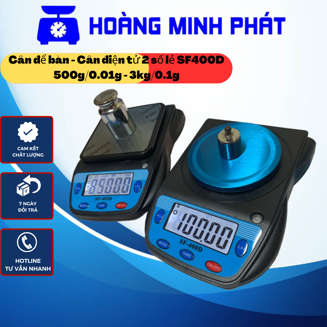 Cân điện tử 2 số lẻ 500g x 0.01g - 3kg x 0.1g sf-400d, chính xác tới 1% gram