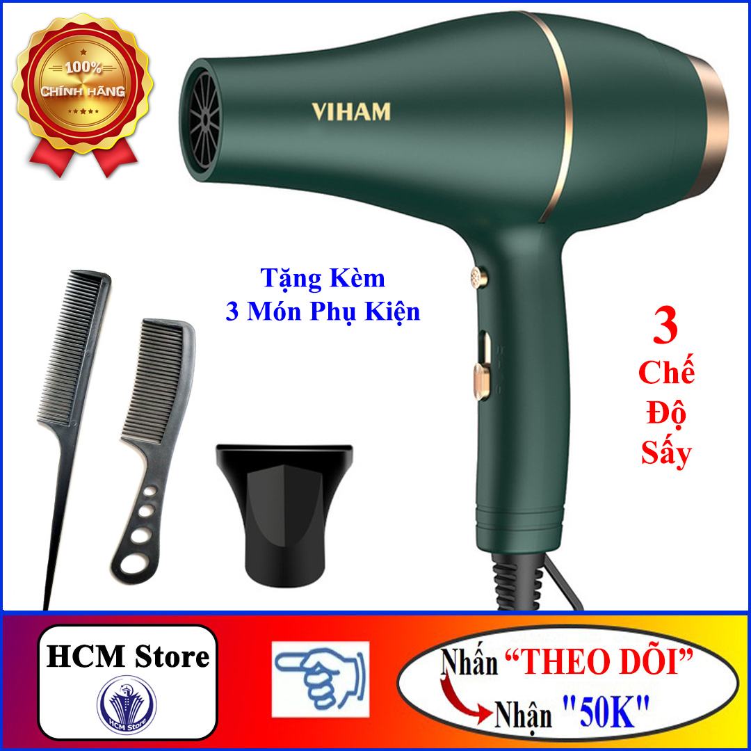 Máy Sấy Tóc VIHAM, 3 Chế Độ Nóng - Lạnh,Tích Hợp ion Âm, Công Suất 3500W, Động Cơ AC Tạo Sức Gió Cực Mạnh - Tặng 3 Món Phụ Kiện