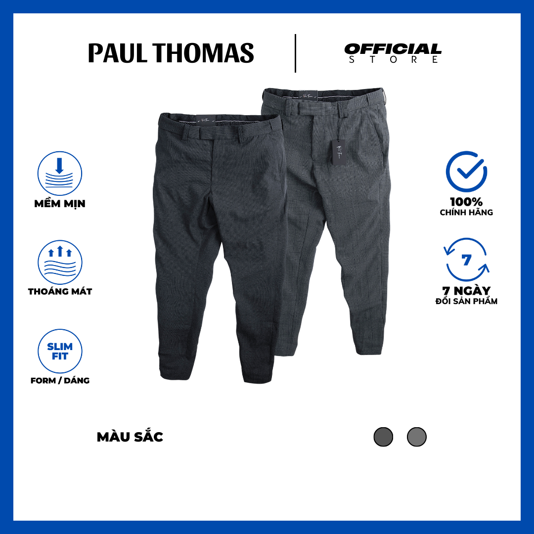 Quần dài vải công sở nam cạp chun vân kẻ - paul thomas