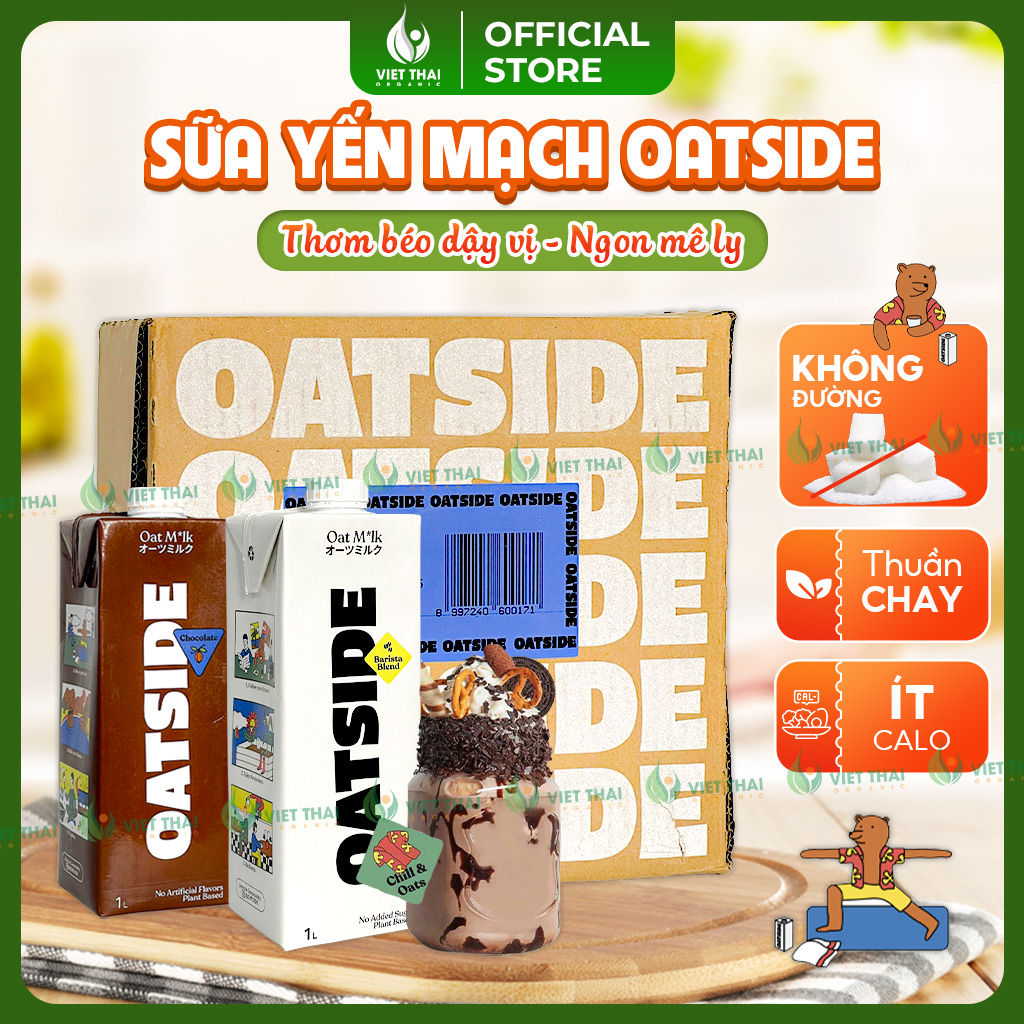 THÙNG NGUYÊN Sữa Yến Mạch Không Đường Oatside Thuần Chay Vị Truyền Thống & Choco Thơm Béo Sánh Mịn Việt Thái Organic
