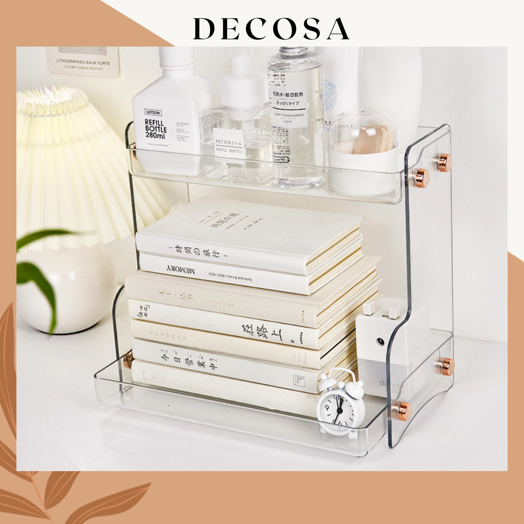 Kệ đựng đồ đa năng 2 tầng nút cài rose gold trang trí bàn học