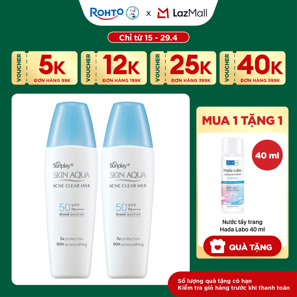 [VB] Bộ 2 Kem chống nắng Skin Aqua cho da mụn, dạng sữa dùng hàng ngày Sunplay Skin Aqua Acne Clear Eco Việt Nam SPF 50, PA++++ 25g