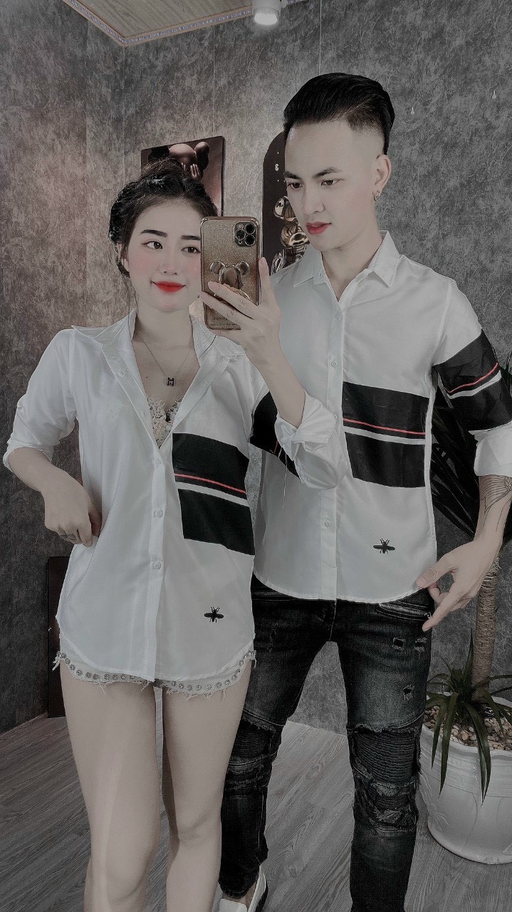 Aó sơ mi nam nữ dài tay in hình tay aó nổi bật độc đáo vải kate lụa hk0015