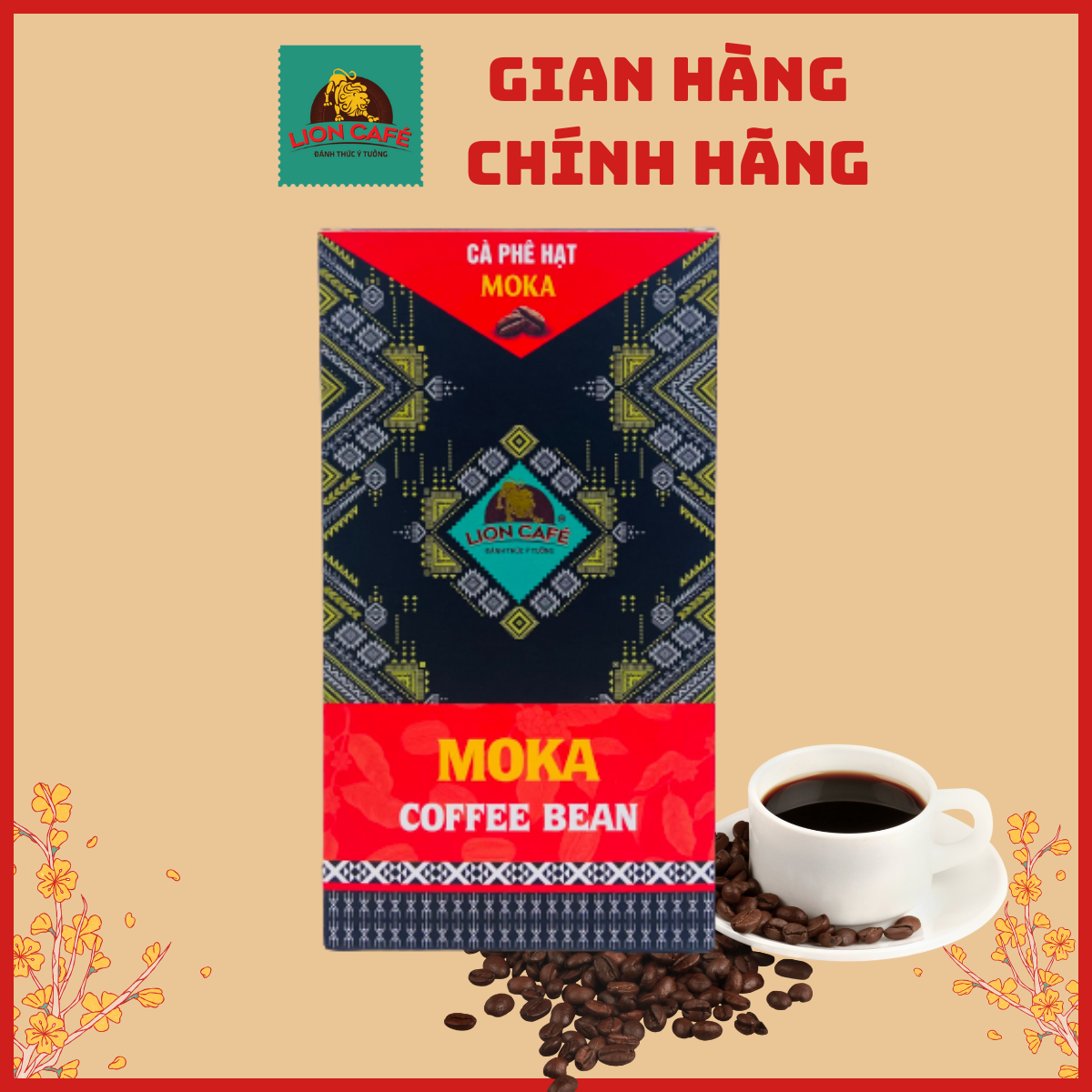 Cà phê hạt moka 100% nguyên chất lion cafe - hộp 300gr