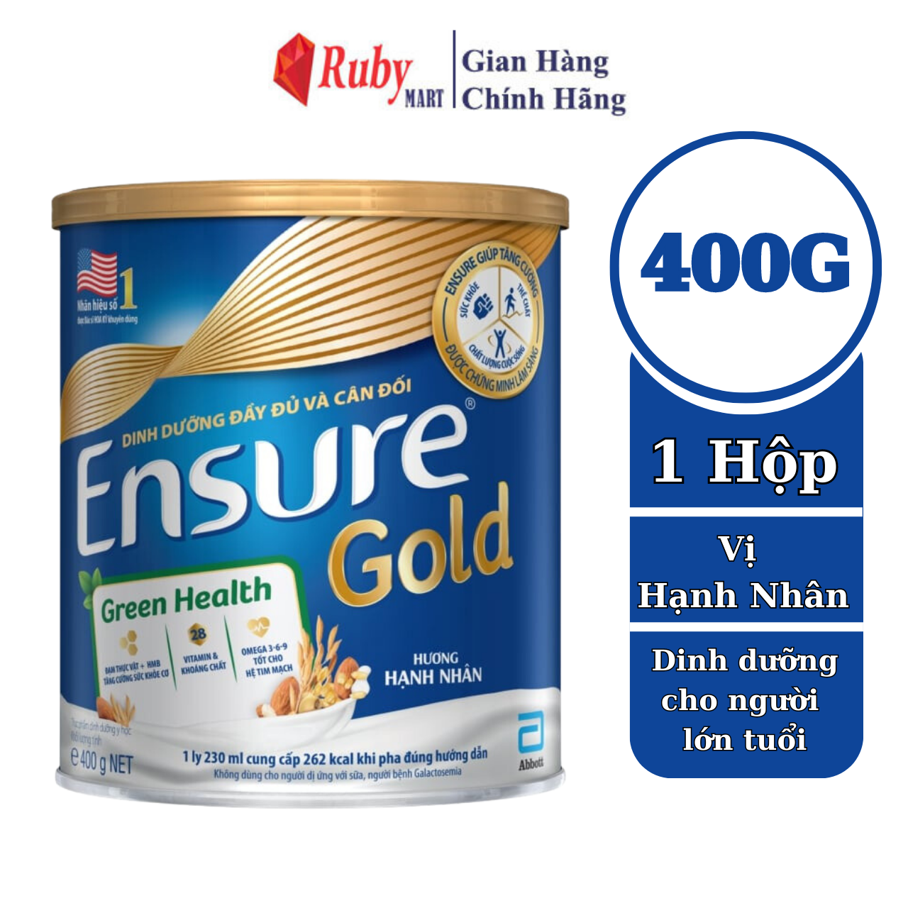 [Date T8/24] Sữa bột Ensure Gold Green Health Đạm thực vật hương Hạnh nhân 400G