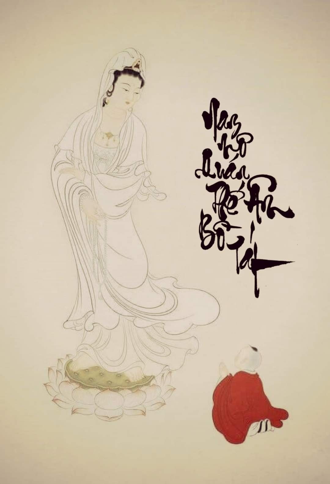 Tranh Phật thư pháp Nam Nô Quán Thế Âm Bồ Tát tặng kèm khung tranh miễn phí treo tường art