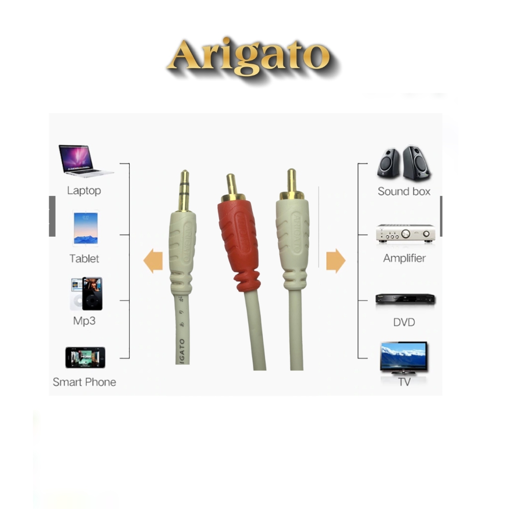 Dây loa 1 ra 2 arigato av audio - dây kết nối âm thanh loa, amply, tivi, dây av ra 3.5, dây 2 đầu av