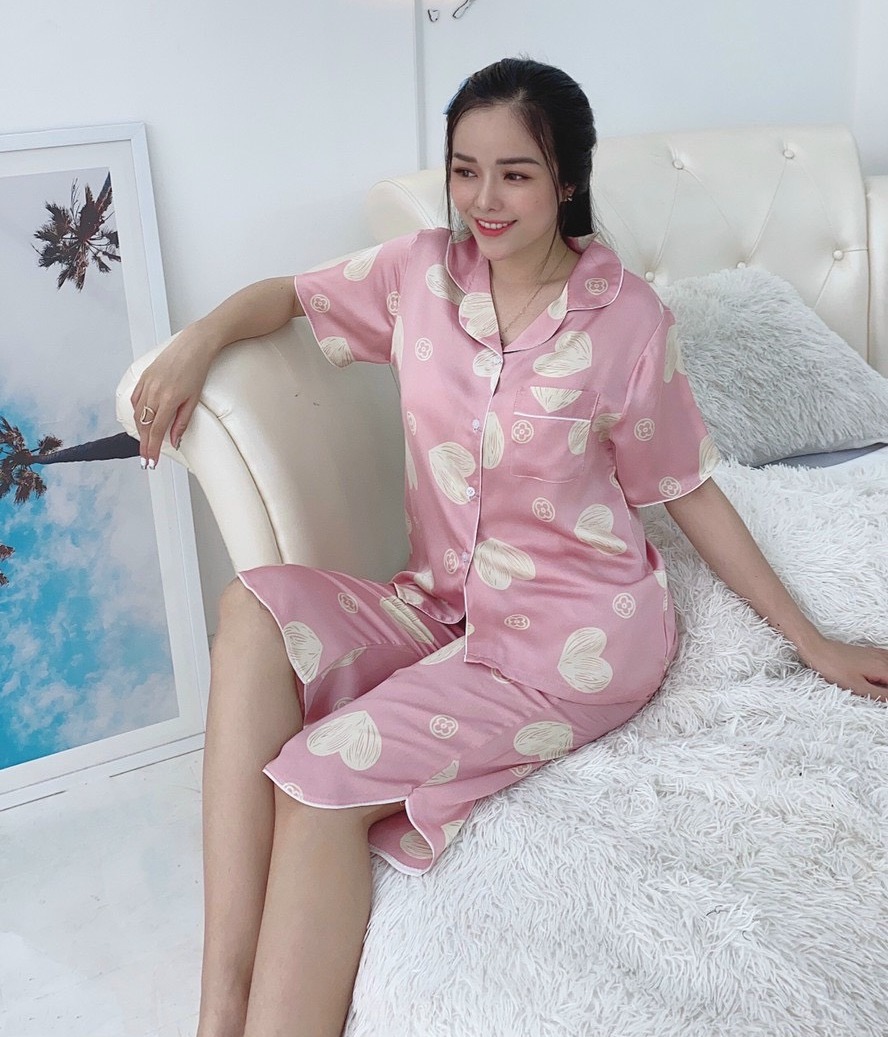 Bộ pijama lụa satin lửng size l quần có túi sâu
