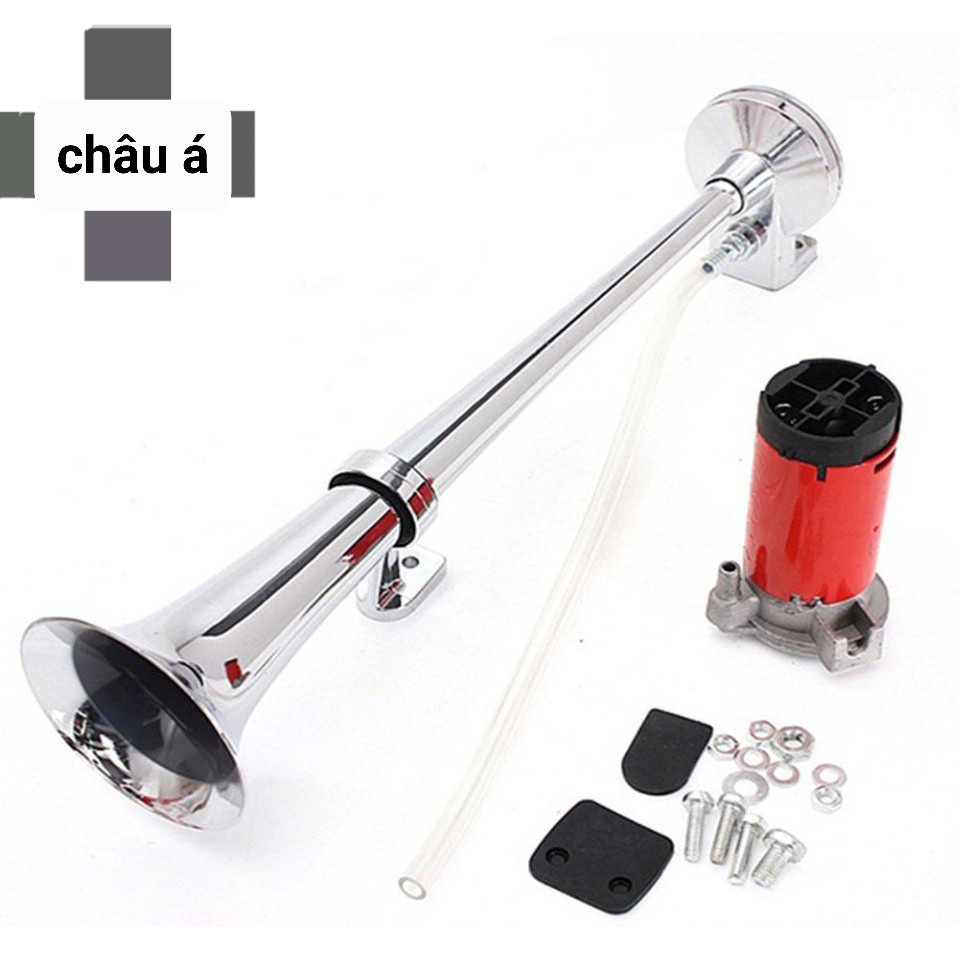 Bộ còi sinh hơi 45cm inox trắng âm thanh chất khủng như còi hơi. điện 12v và 24v
