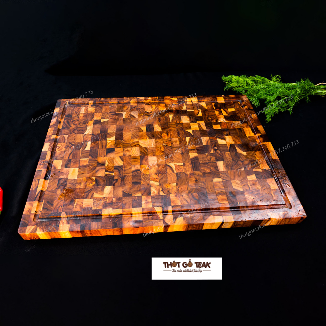 Thớt gỗ teak nhà hàng cao cấp - cắt thái trang trí - 51x38x25cm - dc08