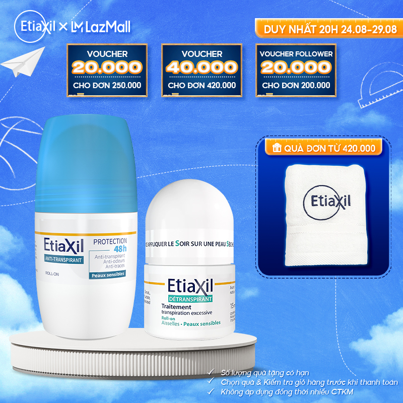 Combo Lăn Khử Mùi Hàng Ngày Etiaxil 50ml và Lăn Khử Mùi Ngăn Mồ Hôi Etiaxil 15ml