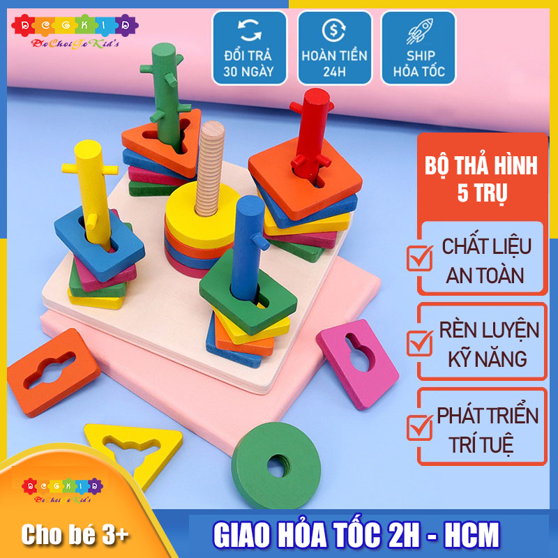 Đồ chơi thả hình 5 trụ cột khối gỗ zic zac cho bé, Phát Triển Trí Tuệ Cho Bé, đồ chơi gỗ cho bé, thả hình khối cho bé, Đồ chơi tranh ghép hình, Đồ chơi gỗ G-Kids