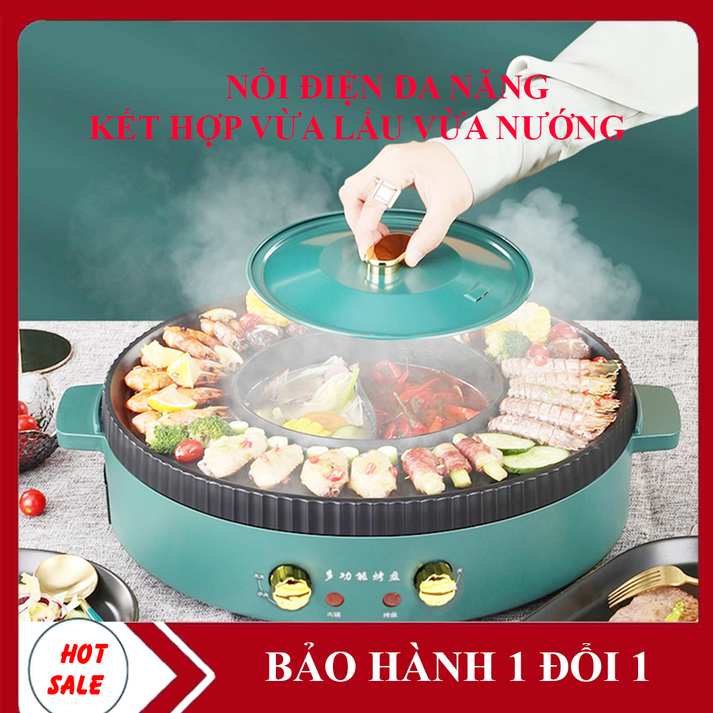 Bếp lẩu nướng 2 trong 1, bếp nướng lẩu điện, bếp vừa nướng vừa lẩu, chống dính, tiện dụng. bảo hành đổi trả