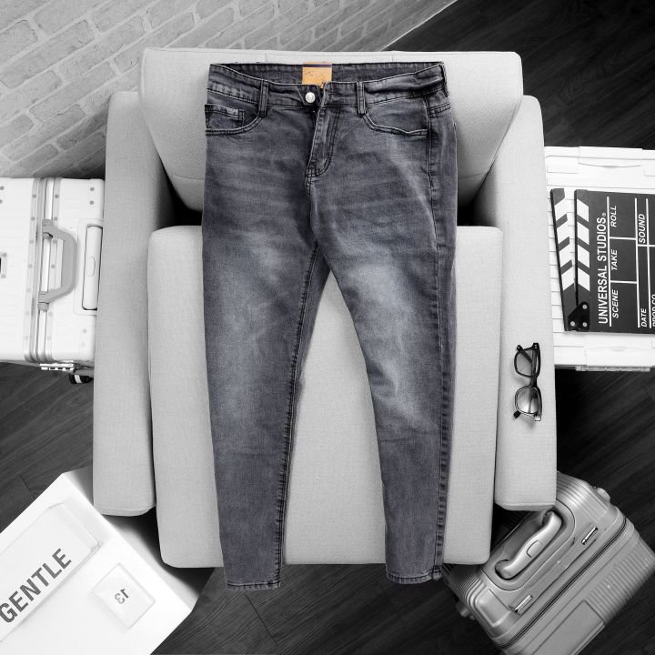 Quần jeans nam quần bò xám đậm co dãn thoải mái