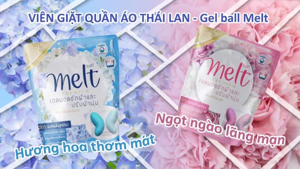 Viên giặt xả Melt Thái Lan 2in1 thơm mát, ngọt ngào, giặt sạch gói 8 viên giặt xả