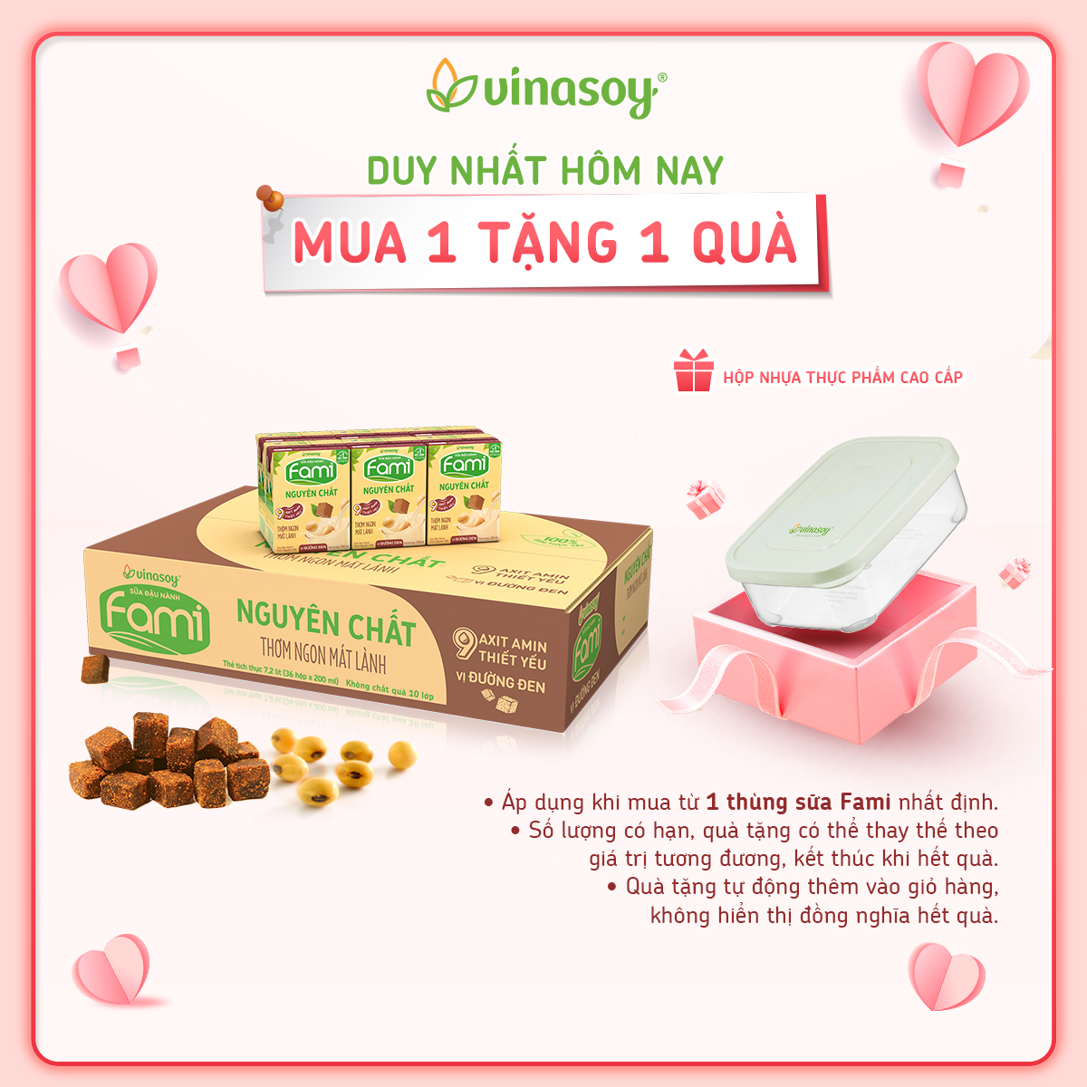 Thùng sữa đậu nành Fami Nguyên Chất vị Đường đen (36 Hộp x 200ml)
