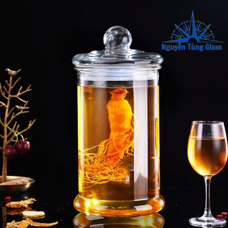Bình ngâm rươu thuỷ tinh 5 lít trụ trơn . không van