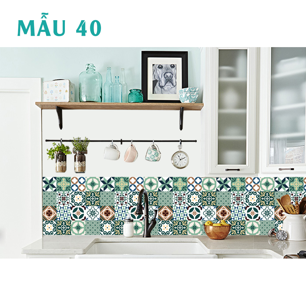 [HCM]Decal gạch bông 60x120cm tông xanh lá  - NK40 (cam kết bán đúng decal nhựa không phải decal giấy PP) trang trí bếp , nội thất