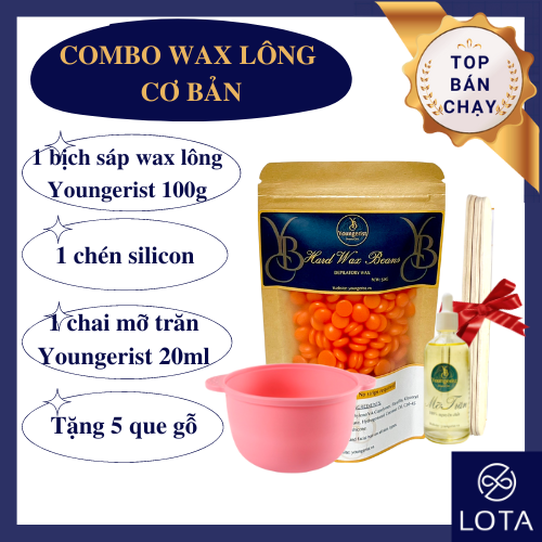 Combo wax lông cơ bản gồm sáp wax lông, chén silicon chống dính và mỡ trăn nguyên chất lota shop