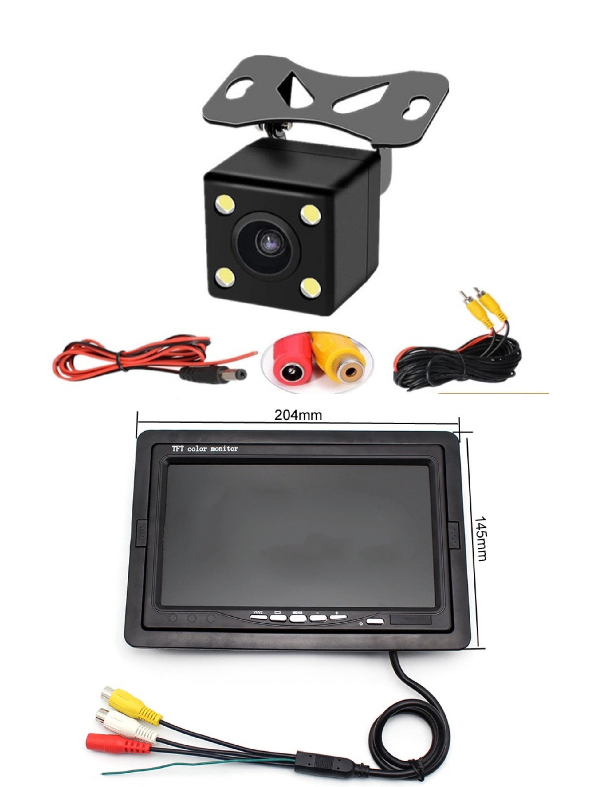 Combo màn hình 7 inch + camera lùi 4 mắt led vuông 12v