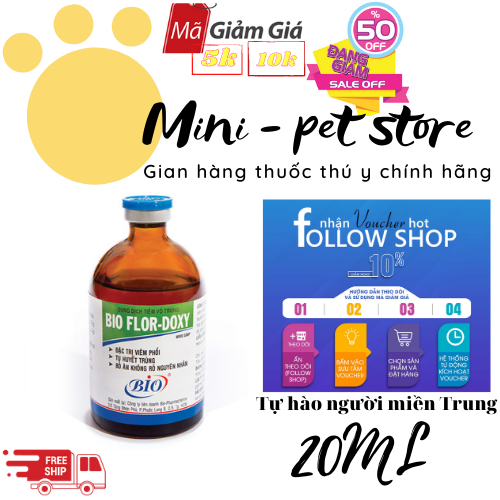 20ml  VIÊM PHỔI, HEN, TỤ HUYẾT TRÙNG, BỎ ĂN KHÔNG RÕ NGUYÊN NHÂN CHO CHÓ, MÈO, HEO, BÊ, NGHE, DÊ, CỪU GIA SÚC, GIA CẦM - FLOR DOXY  THÚ Y BIO