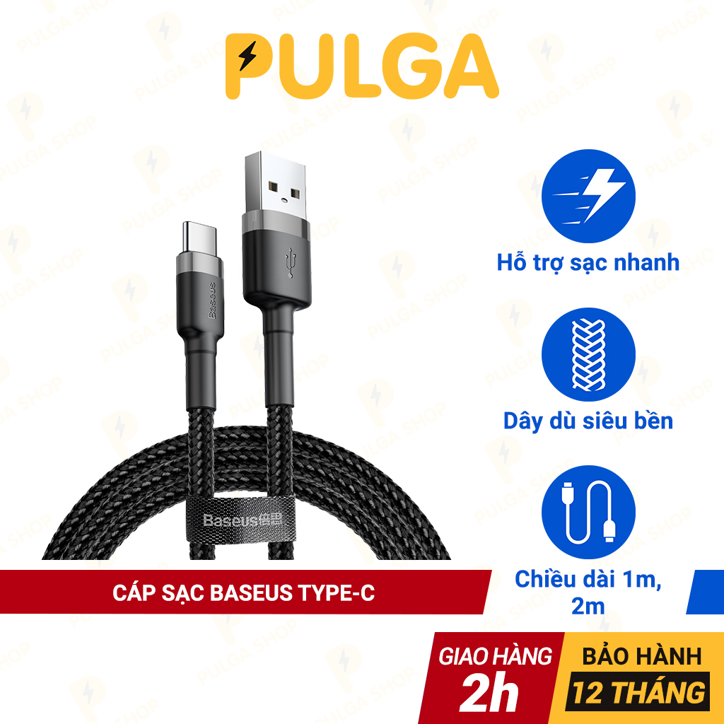 Dây sạc USB Type C Baseus sạc nhanh 3A QC 3.0 cáp bọc dù dài 1m/2m cho điện thoại Samsung Huawei Xiaomi Realme Vivo