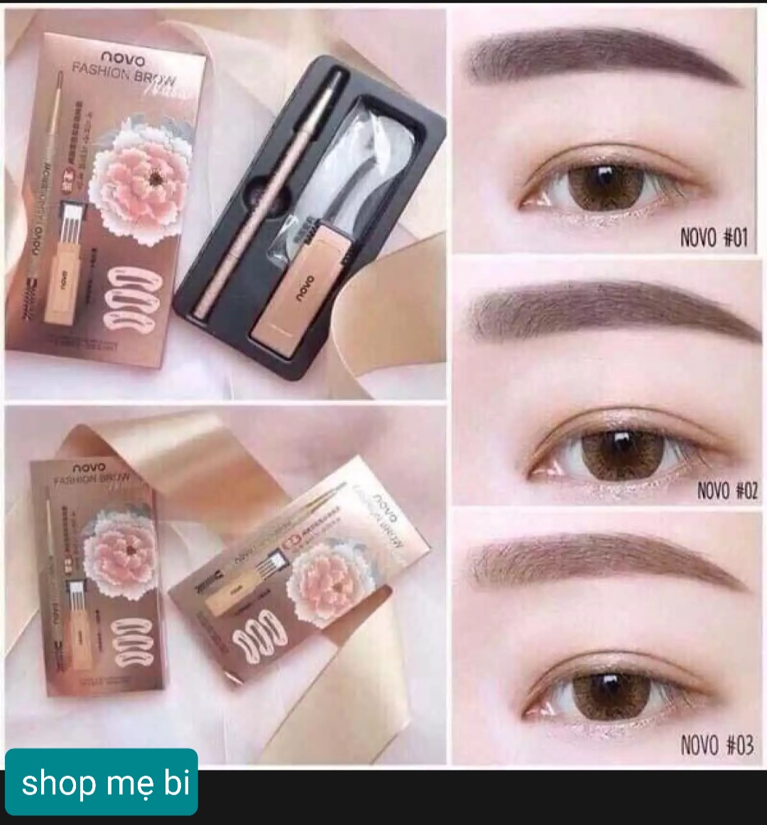 Bộ khuôn kẻ lông mày novo fashion brow cao cấp- tặng kèm 3 khuôn vẽ chân mày và 3 ruột chì thay thế
