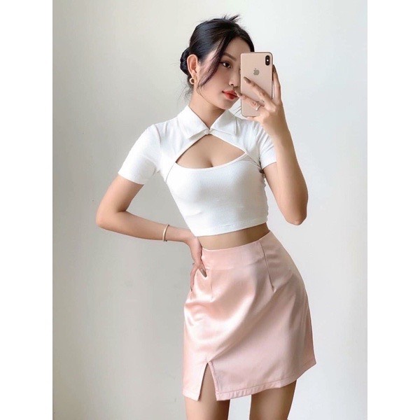 Áo Croptop Cổ Bẻ Khoét Ngực A5149