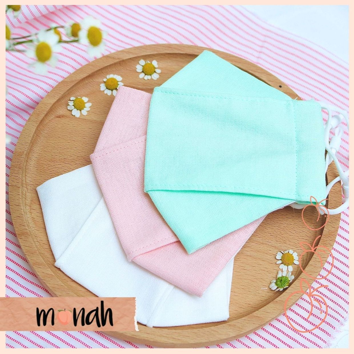 Combo 3 khẩu trang vải kháng khuẩn linen cotton 3 lớp tông pastel dễ thương